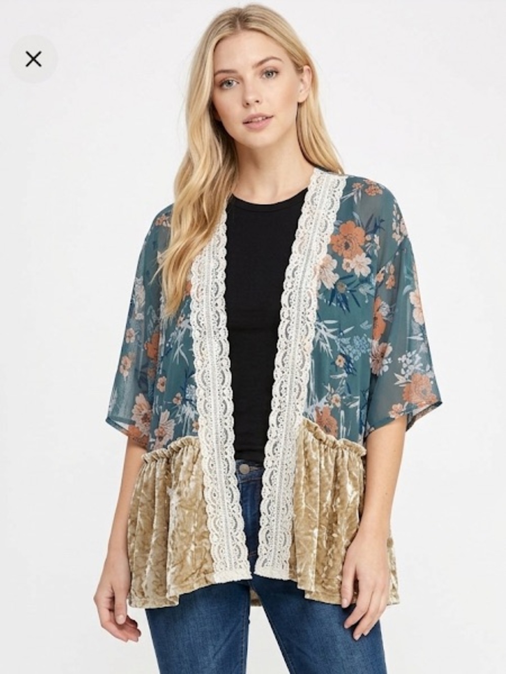 True Self Floral & crushed velvet boho cardigan size XLarge